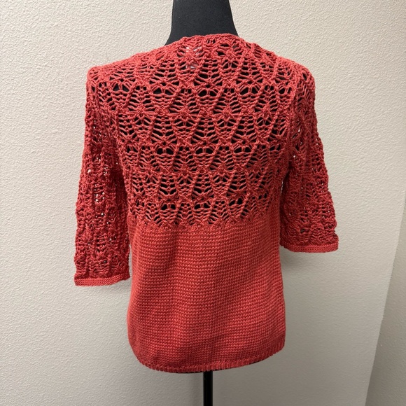 Chicos Rust Crochet Knit Top Size 0 Petite Boho Chic Cotton Blend - Picture 4 of 8